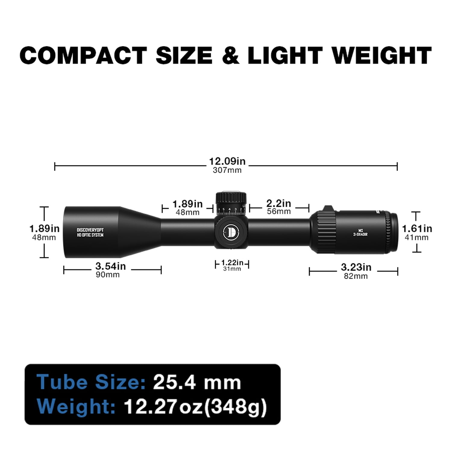 Discoveryopt MS 3-9X40 Optics Scope 25.4MM Tube Compact Riflescope For Hunting Second Focal Plane