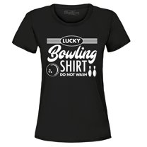 Shop4Ever Women's Lucky Bowling Shirt Bowler Graphic T-Shirt X-Large Black