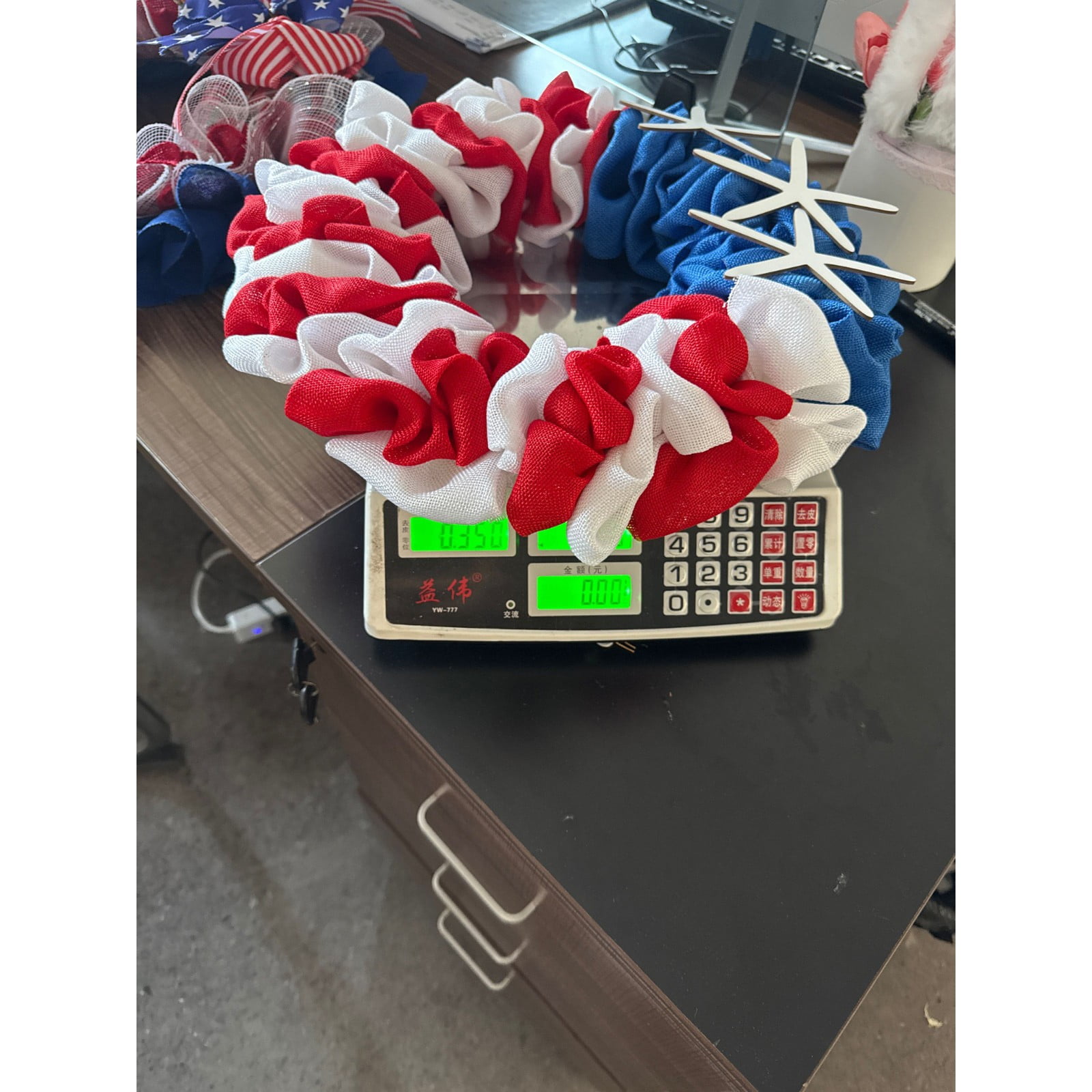 Patriotic Red, White, and Blue Hair Scrunchie with Starfish Accents Perfect for Celebrations and Everyday Wear