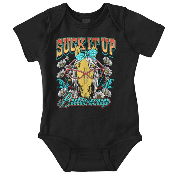 Funny Horse Suck It up Buttercup Baby Girl Short Sleeve Printed Bodysuit Brisco Brands NB