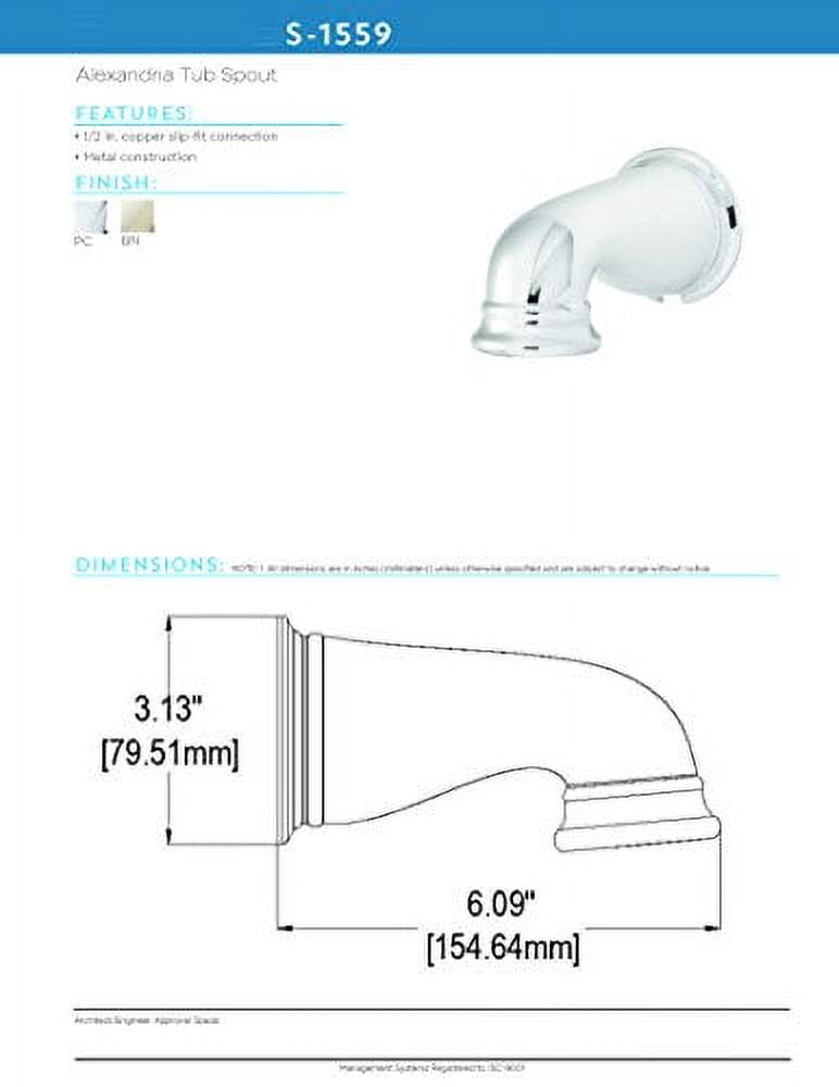 Speakman S-1559 Alexandria Bathtub Spout without Diverter for Stylish Bathroom Décor, Polished