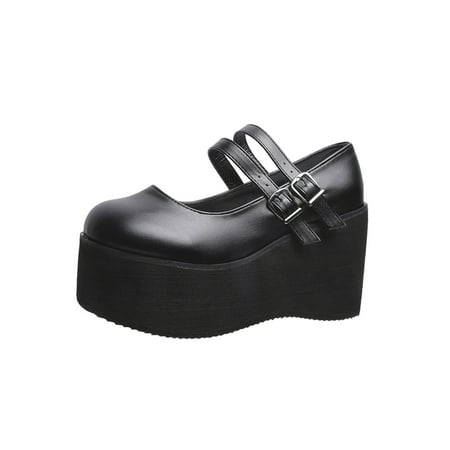 

Zodanni Women Pumps Punk Goth Mary Jane Platform Dress Shoes Cosplay Leather Shoe Uniform Comfort Ankle Strap Black Matte 6.5