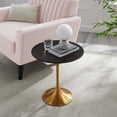 thumbnail image 2 of Sofa Side Table, Round, Gold Walnut, Wood, Metal Steel, Modern Contemporary Mid-Century, Living Lounge Cafe Room Hotel Lobby Hospitality, 2 of 6