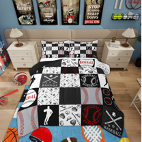 Manfei American Baseball Bedding Comforter Set for Kids, Grey Buffalo Geometric Twin Comforter Sets, Sport Player Reversible Bedding Set, Super Cozy Room Decor, 2-Piece