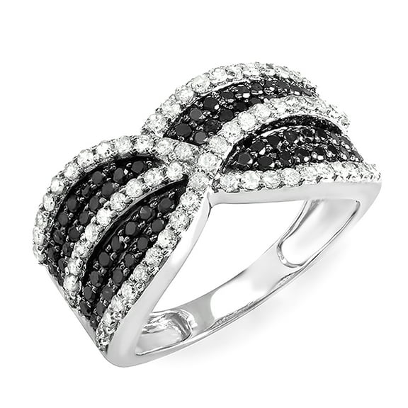 Dazzlingrock Collection 1.15 Carat (ctw) 10k Black & White Round Diamond Ladies Cocktail Ring, White Gold, Size 5