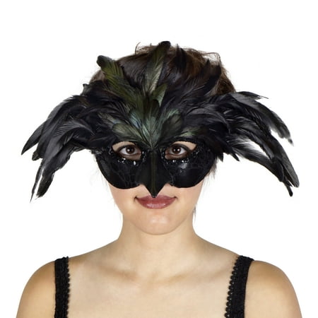 Zucker Black Feather Raven Masquerade Mask - Halloween Cosplay Costume Venetian Mardi Gras Crow Mask