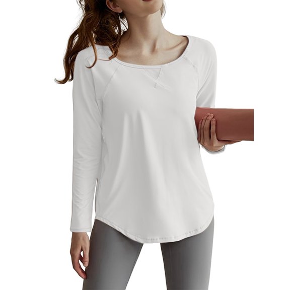 Long Sleeve Workout Tops for Women Athletic UPF 50 Sun Rash Guard Shirts Running SPF Gym Quick Dry Clothes White S