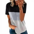 thumbnail image 4 of Femmes T-shirt Couleur Bloc Manches Courtes Top Femmes Col Rond Blouse, Noir Coloré, S, 4 of 7