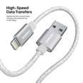 thumbnail image 5 of Powertek USB-A to Lightning Cable, Fast Charging iPhone Charger Cord, Durable Tangle-Resistant Sync Cable, White Glitter, 6FT, 5 of 7