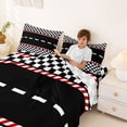 thumbnail image 3 of Castle Fairy Race Track Pattern Full Size Sheets 4-Piece for Boys, Checkered Flag Art Bed Sheets for Bedroom, Black White, 3 of 6