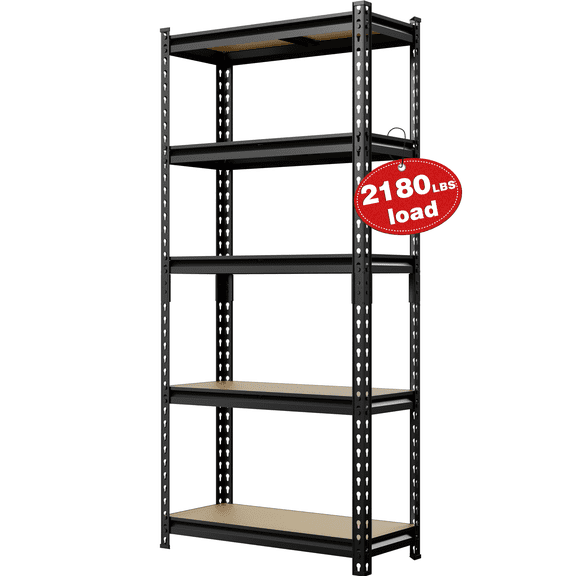 WORKPRO 2180LBS 5-Tier Storage Shelf, 28"W x 12"D x 60"H, Heavy-Duty Adjustable Garage Shelving Unit for Garage, Home, Pantry, Black