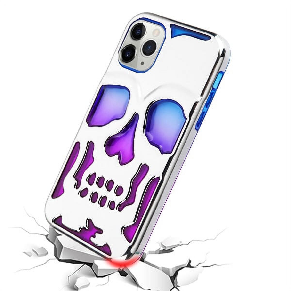Apple iPhone 11 PRO Phone Case Tuff Hybrid Skeleton Shockproof Armor Impact Rubber Dual Layer Hard Soft TPU Rugged Protective Cover SKULL Blue Purple Silver Plating Phone Cover for Apple iPhone 11 Pro - image 3 of 5