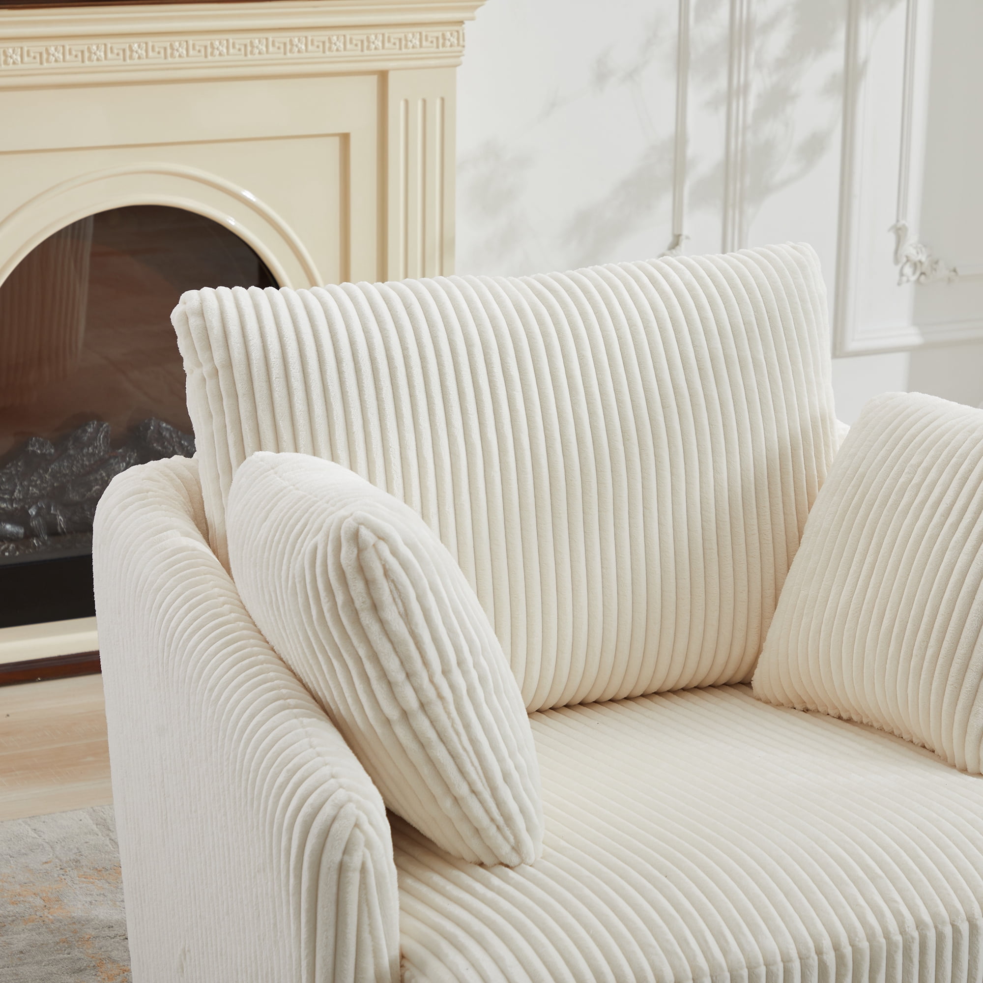 Leumius 360° Swivel Accent Chair with 2 Throw Pillows,40.55''W Corduroy Accent Chair Armchair,Comfy Upholstered Single Sofa Chair for Bedroom Living Room,Ivory