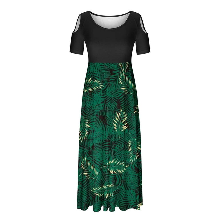 Finelylove Fitted Dress Graduation Dresses V Neck Printed Short Sleeve Mini Green