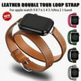 thumbnail image 2 of Leather Strap for Apple Watch Band Ultra 2 49mm 40mm 41mm Double Tour 45mm 42mm 44mm for Iwatch Series 9 8 7 6 Se 5 4 3 26 38mm (yellow,38mm 40mm 41mm), 2 of 7