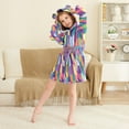thumbnail image 3 of FORMRS Niños Bathrobe Unisex Hooded Robe Soft Plush Pajamas Sleepwear, Size 7-9T, Colorful Wavy Pattern, 3 of 7
