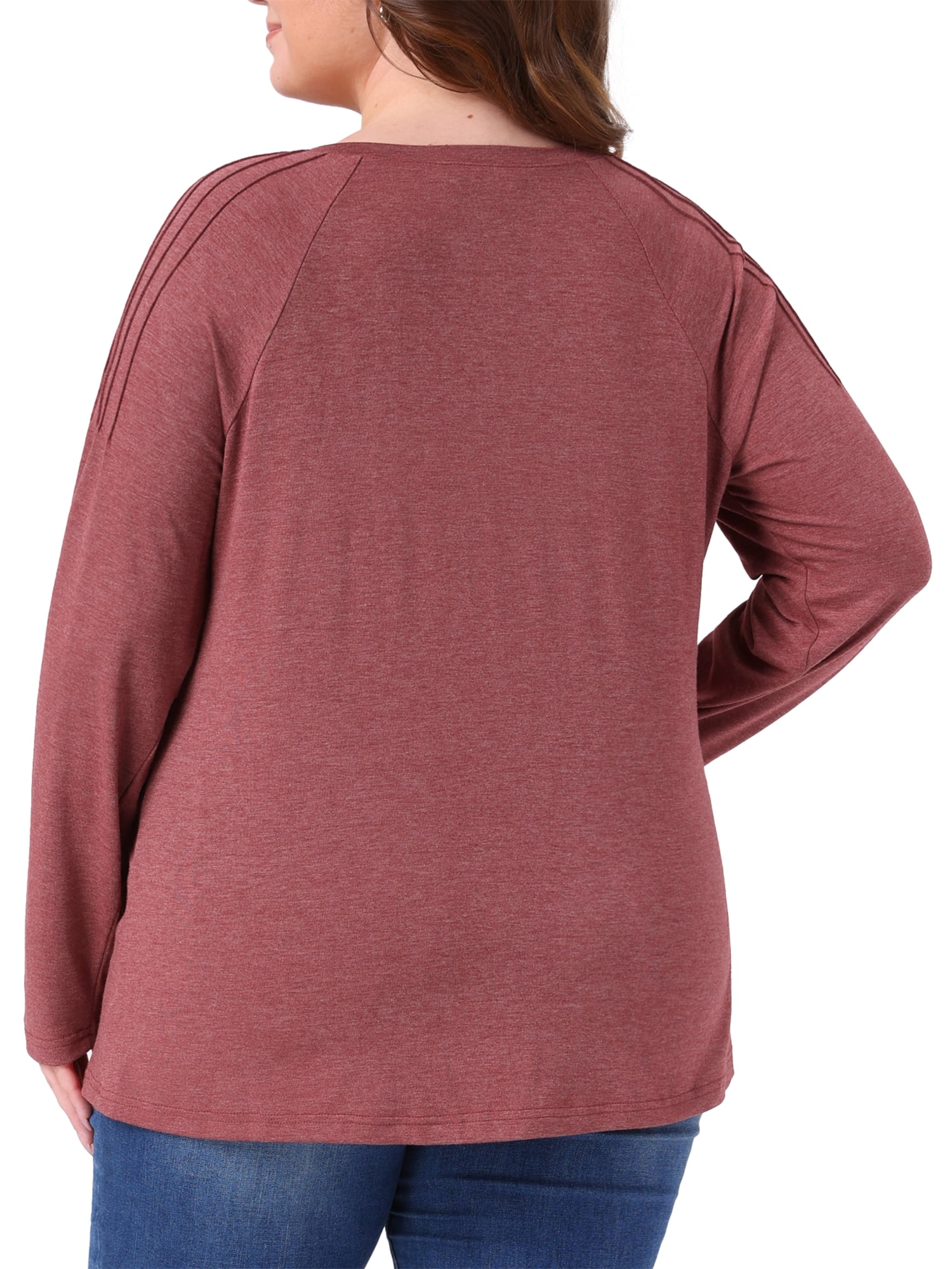 Women's Plus Top Long Sleeve Crew Neck Pleated Shirts Loose Fit Tunic Tops 1X Red