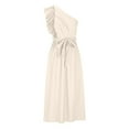 thumbnail image 4 of SMihono Women's Ruffle One Shoulder Dress Solid Color Bowknot Sash Tie High Waist A-Line Swing Party Dresses Beige 12, 4 of 6