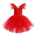 thumbnail image 3 of IBTOM CASTLE Toddler Girls Ballet Leotards Glitter Tulle Skirt Ruffle Sleeve Tutu Dresses with Hair Clip Dancewear Outfit 11-12 Years Red, 3 of 8