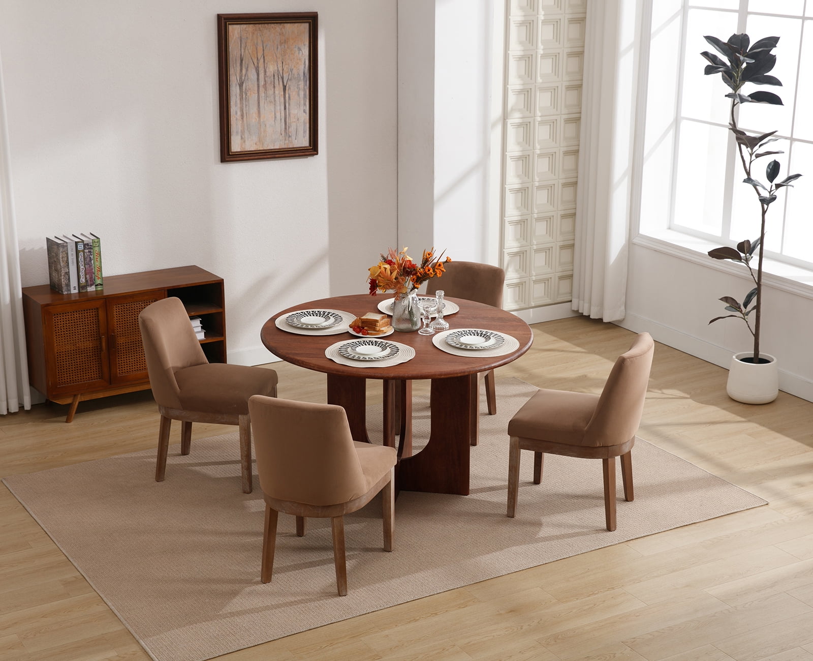 Dayalane Modern Dining Chairs Set of 2, Velvet Upholstered Farmhouse Kitchen Chairs with Curved Backrest, Wooden Side Chairs for Dining Room Living Room Bedroom, Khaki