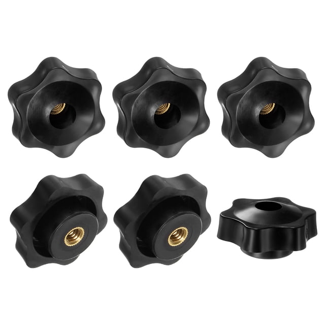 Uxcell 6Pack 6 Perillas Estrella 1/4"-20 Hilo Hembra con Orificio Pasante Mangos de Latón Negro 38mm