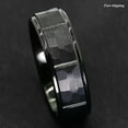 thumbnail image 6 of Tungsten Rings for Men Wedding Bands for Him Womens Wedding Bands for Her 8mm Black Brushed Rock Skin 3 Diamonds Inlay, 6 of 7