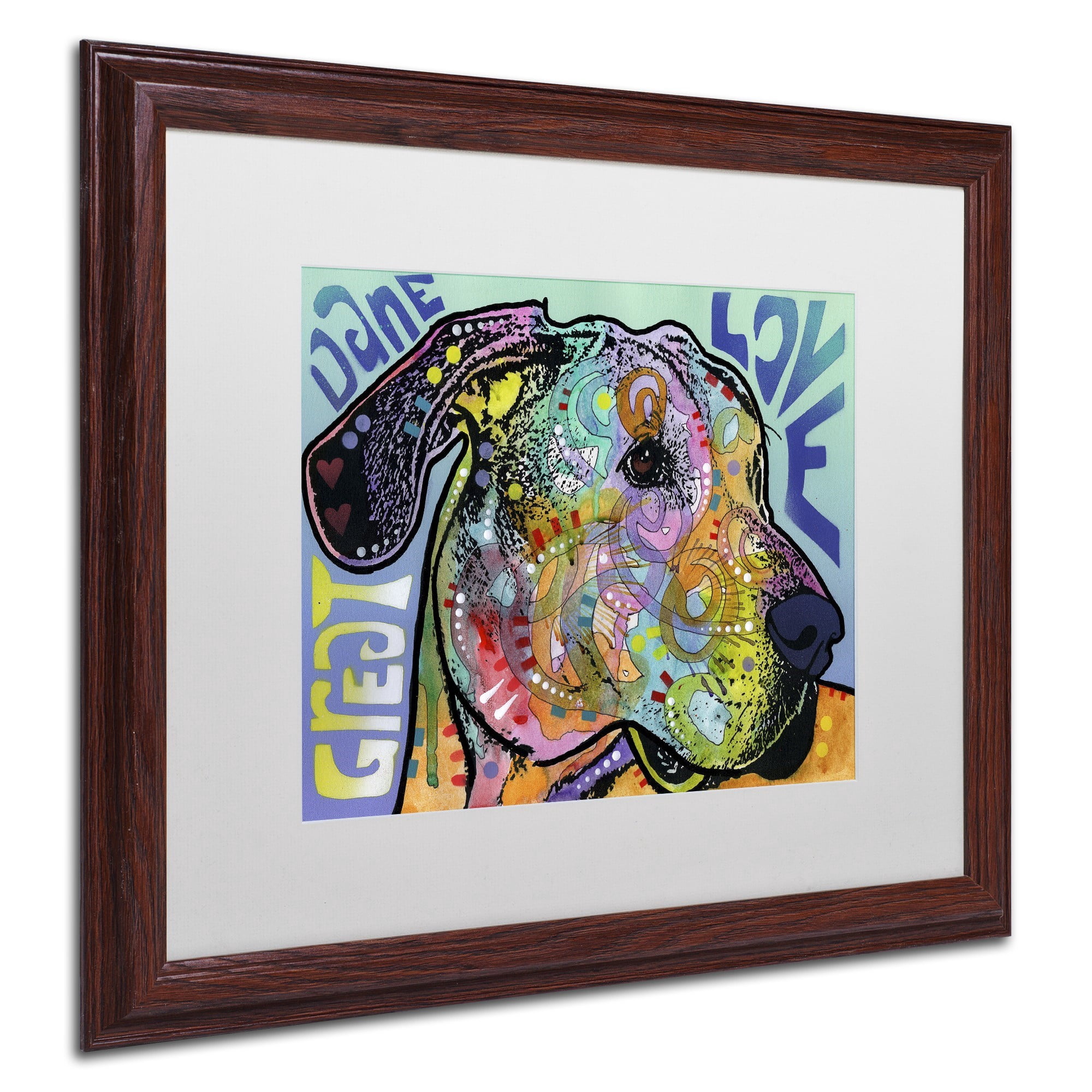 Trademark Fine Art 'Great Dane Luv' Canvas Art by Dean Russo, White Matte, Wood Frame