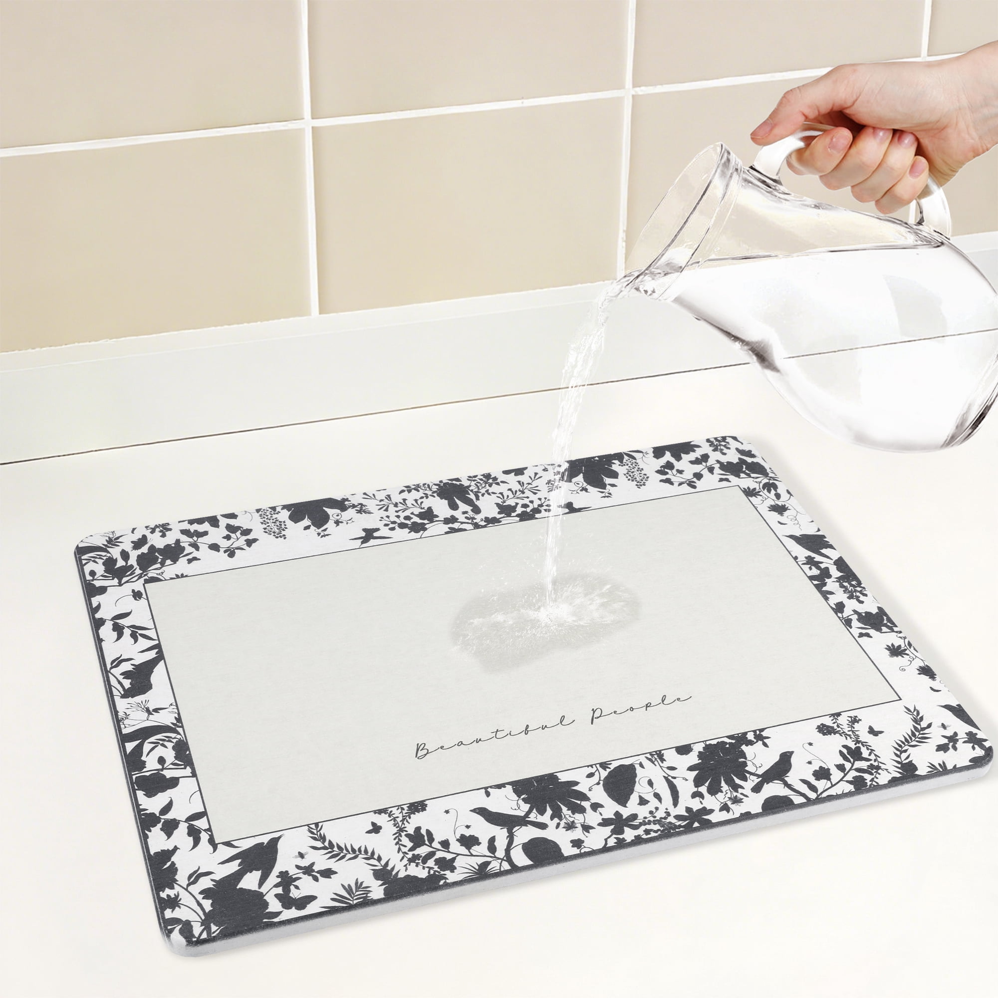 Unique Bargains Elegant Quick Dry Dish Drying Mats for Dishes Beige