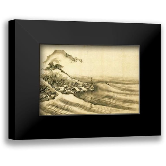 Hokusai 14x11 Black Modern Framed Museum Art Print Titled - A Landscape With A Seaside Village 1840