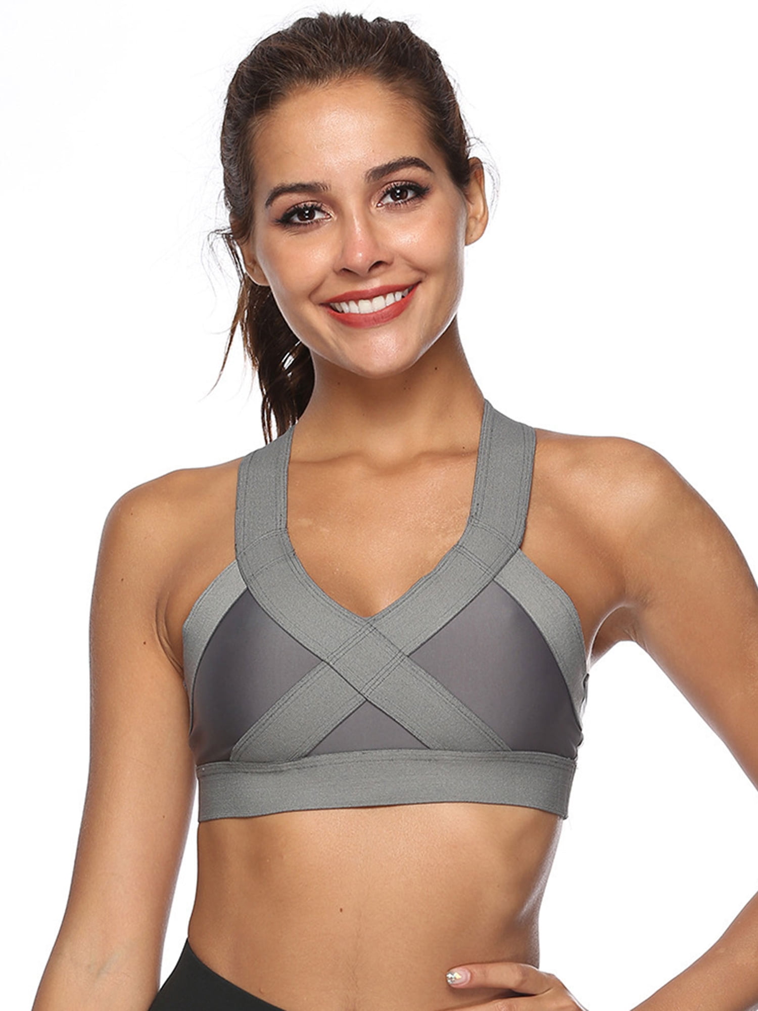 FANNYC Yoga Sports Adjustable Strappy Bra for Women Criss Cross Wirefree Bras Medium Support
