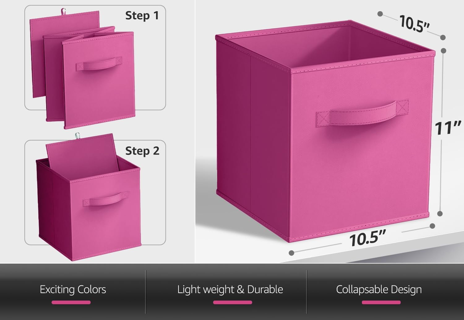 Sorbus 11" Foldable Fabric Storage Cube Bin, Pink (2 pack)