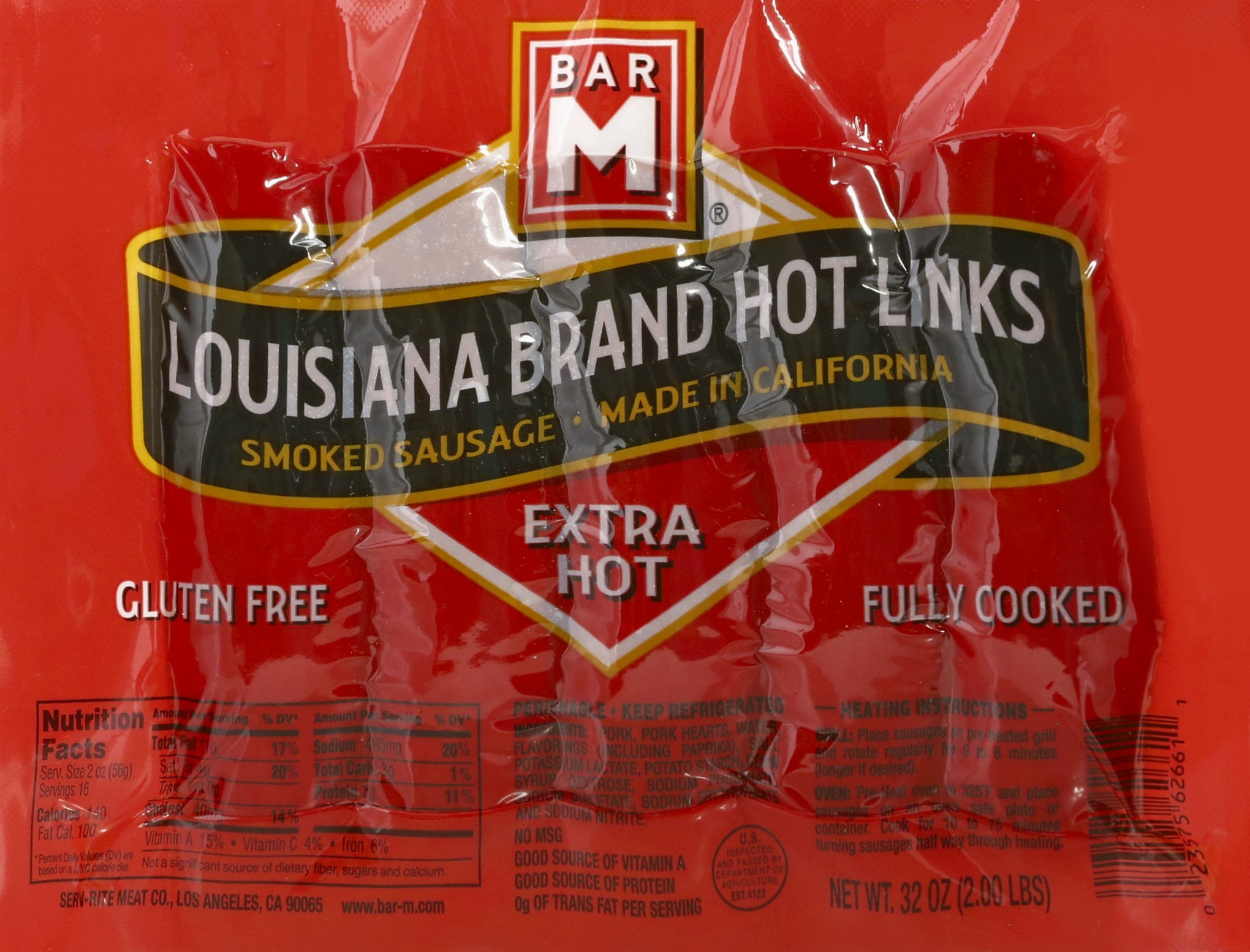 Bar-m Louisiana Hot Links Sausage, Refrigerated, 32oz 