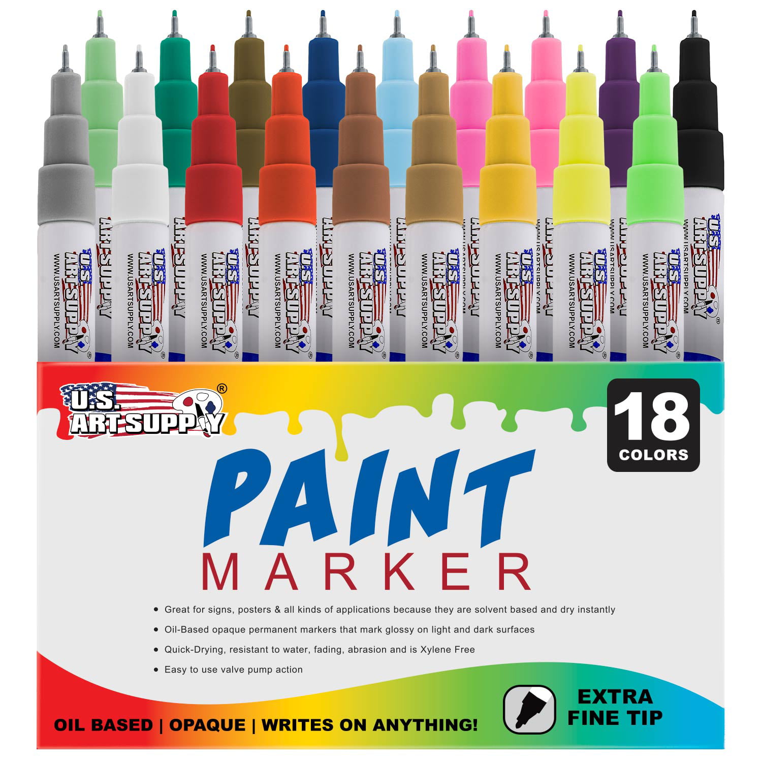 Art Supply 18 Color Set of Extra Fine Point Tip Oil Based Paint Pen Markers U.S 