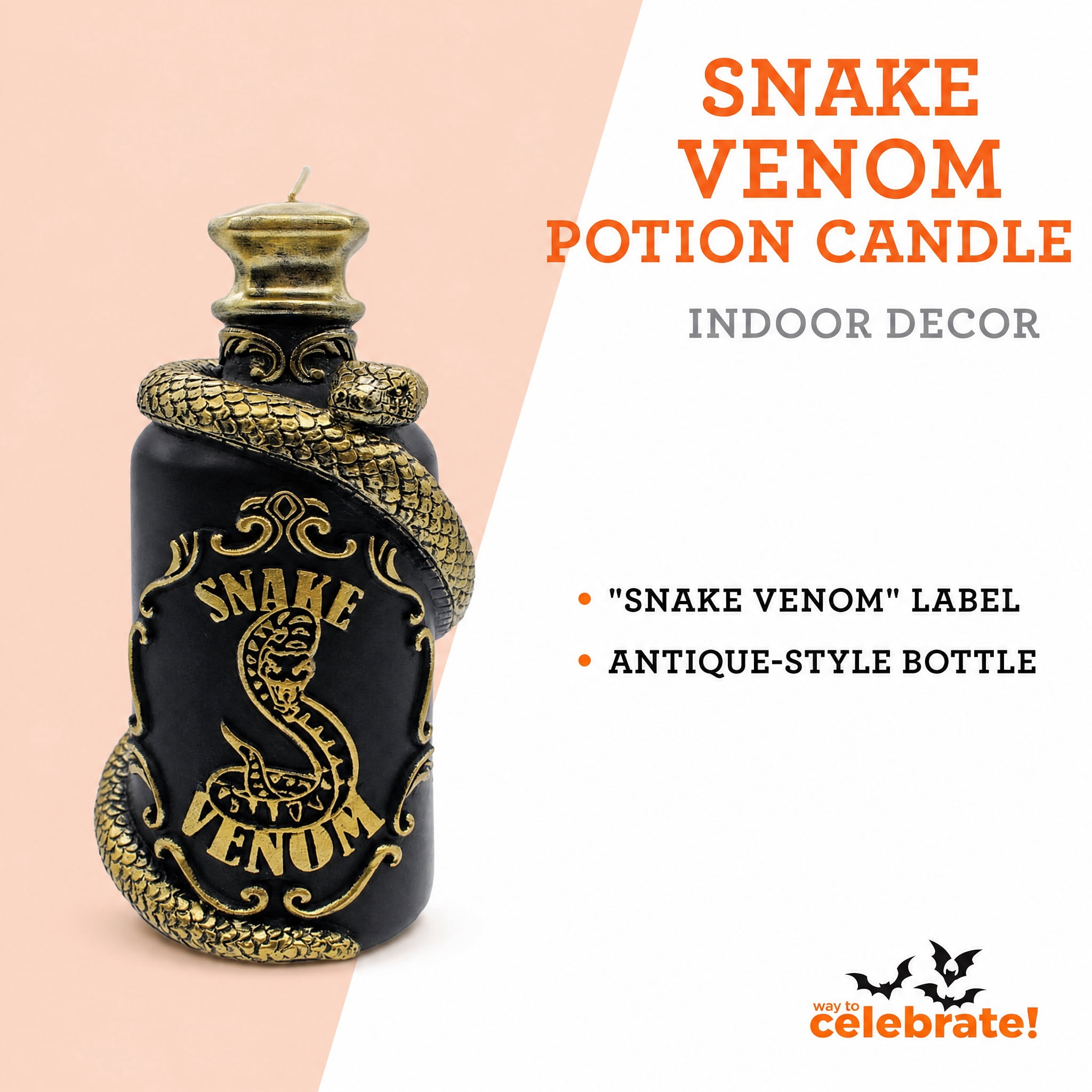 Snake Venom Potion Candle, Black and Gold, 6.7", Halloween by Way To Celebrate