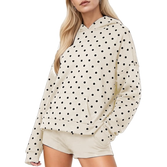 Women's Hooded Sweatshirt with Polka Dot Pattern Print Trendy and Versatile Top for Women Casual Comfort Pullover,Beige,L
