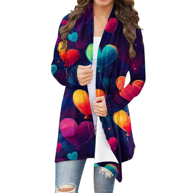 Cardigans Longs pour Femmes, Haut de Jour à Manches Longues Imprimé Décontracté, Veste de Mode, Veste pour Dames