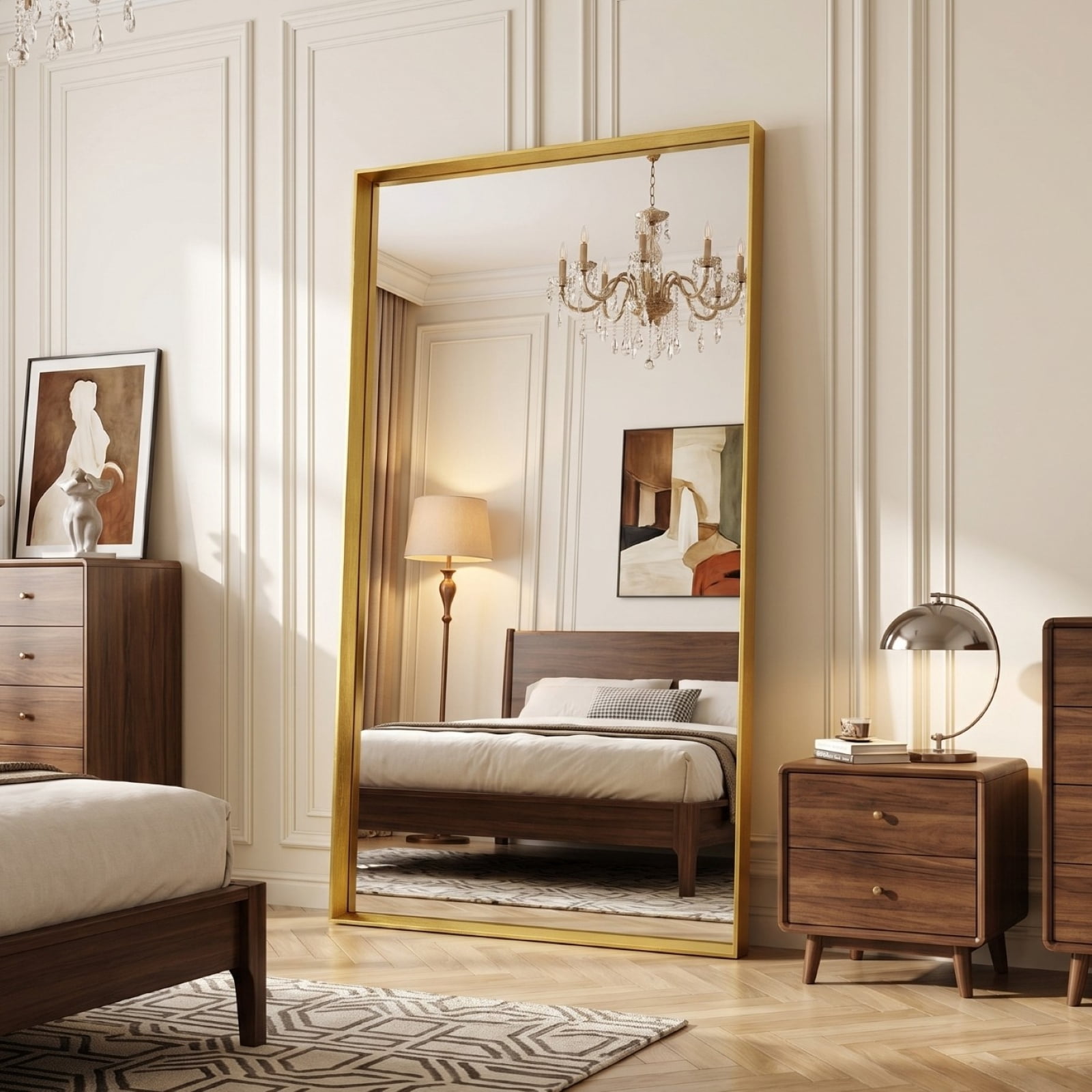 Gleamira 36"x60" Rectangular Full Length Mirror Floor Standing Mirror with Deep Frame, Gold