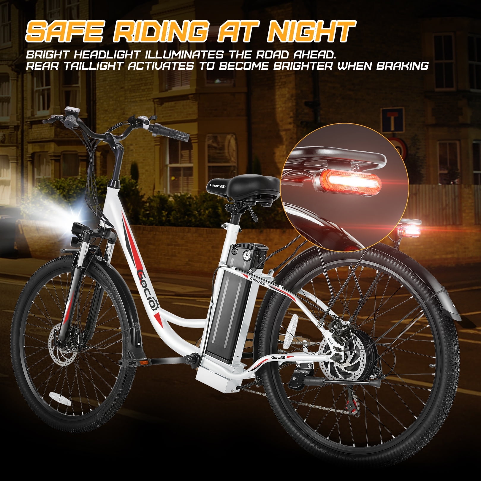 Gocio 26" Electric Bike for Adults, 750W Peak Motor Commuter E-Bike, 48V 7.8Ah Battery, 7-Speed, UL2849