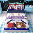 thumbnail image 2 of meiyoeat Classic Baseball Gear Zipper Twin Comforter Sets with Fitted Sheet and 2 Pillowcases for Boys, Drip Sprinkle Zipper Bedding Set, Red Blue, Blue Reversible, 4 Pieces, 2 of 7