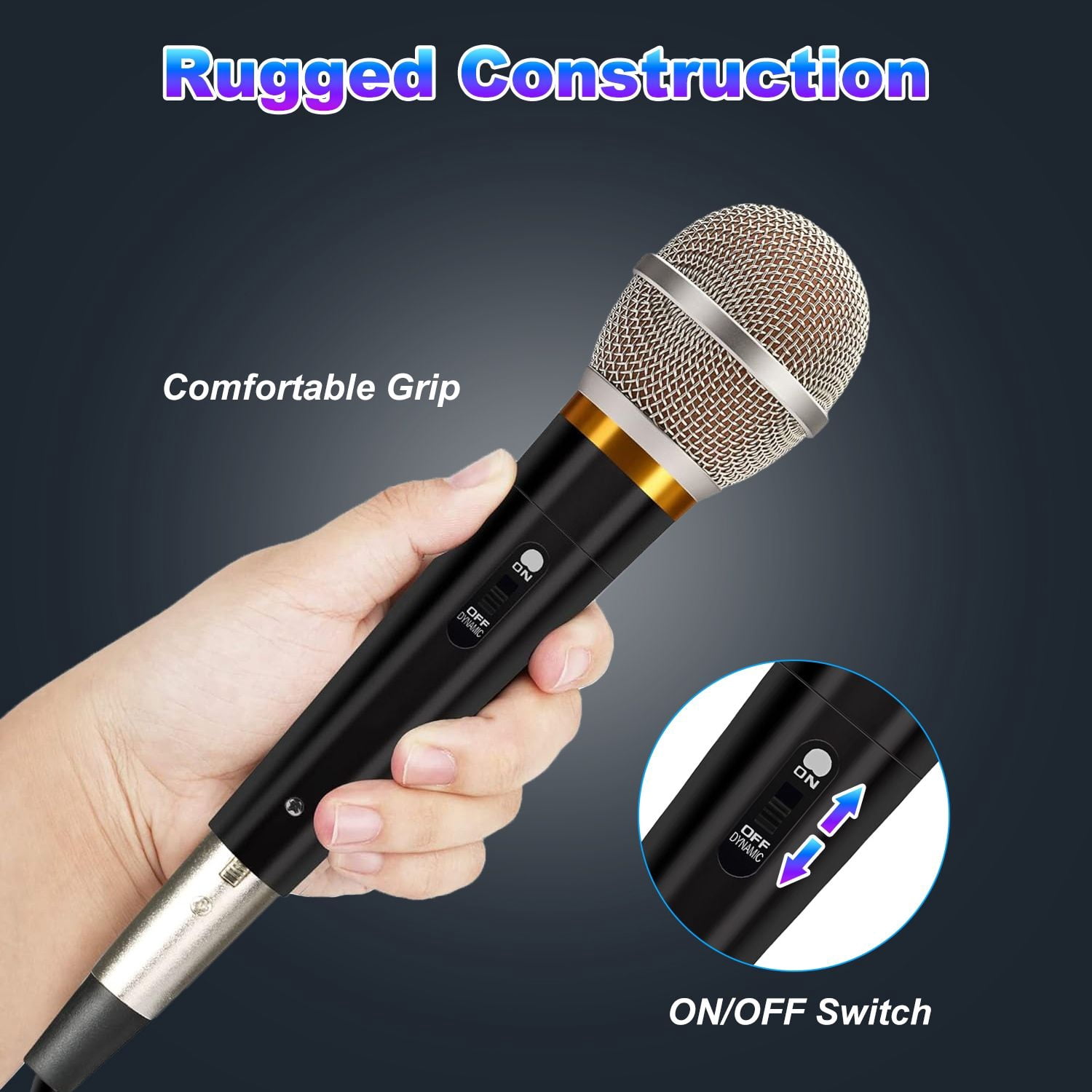 Handheld Dynamic Microphone, Wired XLR Microphone with On/Off Switch 13ft Detachable XLR Cable Professional Studio & Live Performance Cardioid Mic for for Karaoke Vocals Podcasting Recording