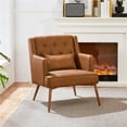 thumbnail image 4 of Topeakmart Modern Faux Leather Accent Chair with Lumbar Pillow for Living Room, Retro Brown, 4 of 8