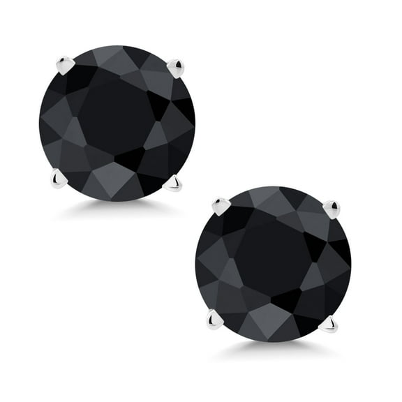 Gem Stone King 2.30 Cttw Round 6MM Black Sapphire 14K White Gold Stud Earrings with Comfort Back | Gold Earrings for Women Men