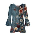 thumbnail image 4 of CYMMPU Loose Fit Tunic Tops Boho Blouses for Women Dressy Casual Spring Tops Floral Pattern Summer Trendy Shirts 3/4 Sleeve Button V Neck Flare Sleeve Pleated Dressy T-Shirts Multicolor XXL, 4 of 5