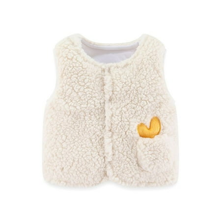 

BIZIZA Infant Baby Vest Fleece Sleeveless Pockets Button Up Solid Color Crew Neck for Kids Chlid Tops White 73