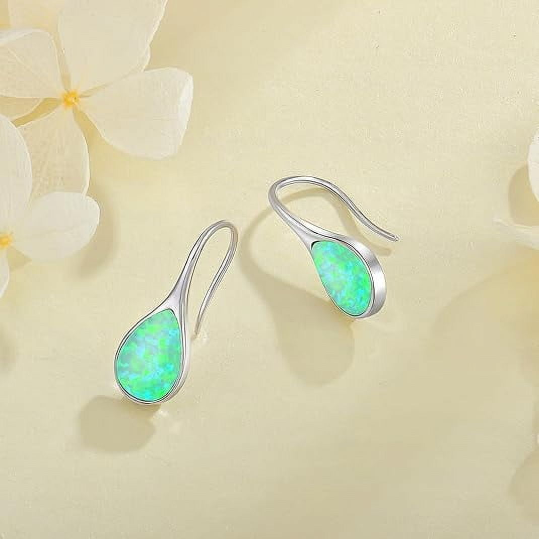 White Opal Earrings 925 Sterling Silver Hook Drop Teardrop Gemstone Earrings October Birthstone Dangle Earrings Jewelry Valentine's Day Gift for Women
