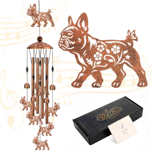 topjuju 35" Bulldog Dog Wind Chimes, Metal Wind Chimes Outdoors, Bulldog Decor Ornament for Garden Patio, Bulldog Lover Gifts, Housewarming/Festival/Birthday Gifts, Memorial Gifts for Lost of Dog
