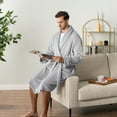 thumbnail image 5 of PAVILIA Mens Soft Robe, Plush Warm Bathrobe for Men, Long Spa Robe with Shawl Collar, Pockets, Trim Piping (Light Grey), 5 of 9