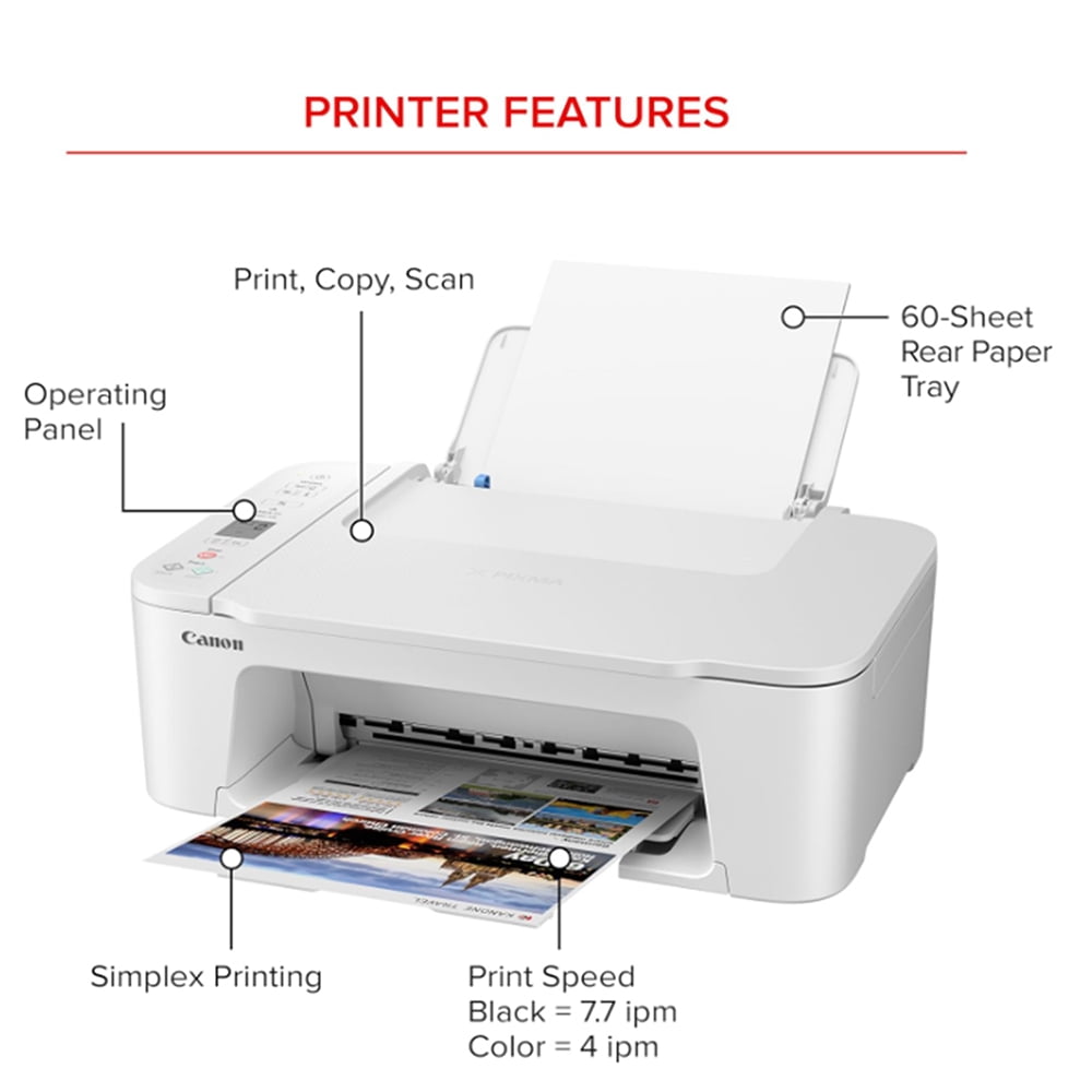 Canon PIXMA TS3720 Wireless All-in-One Printer with Auto Document Feeder, Mobile Printing, Copy, Fax and Scanner White 6671C022 Bundle with Monoprice Printer Cable and Small Business Software Kit
