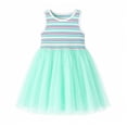 thumbnail image 3 of HILEELANG Toddler & Little Girls Striped Ribbed Tulle Dress, Mint Green Sleeveless Summer Sundress, 2T-7T, 3 of 9