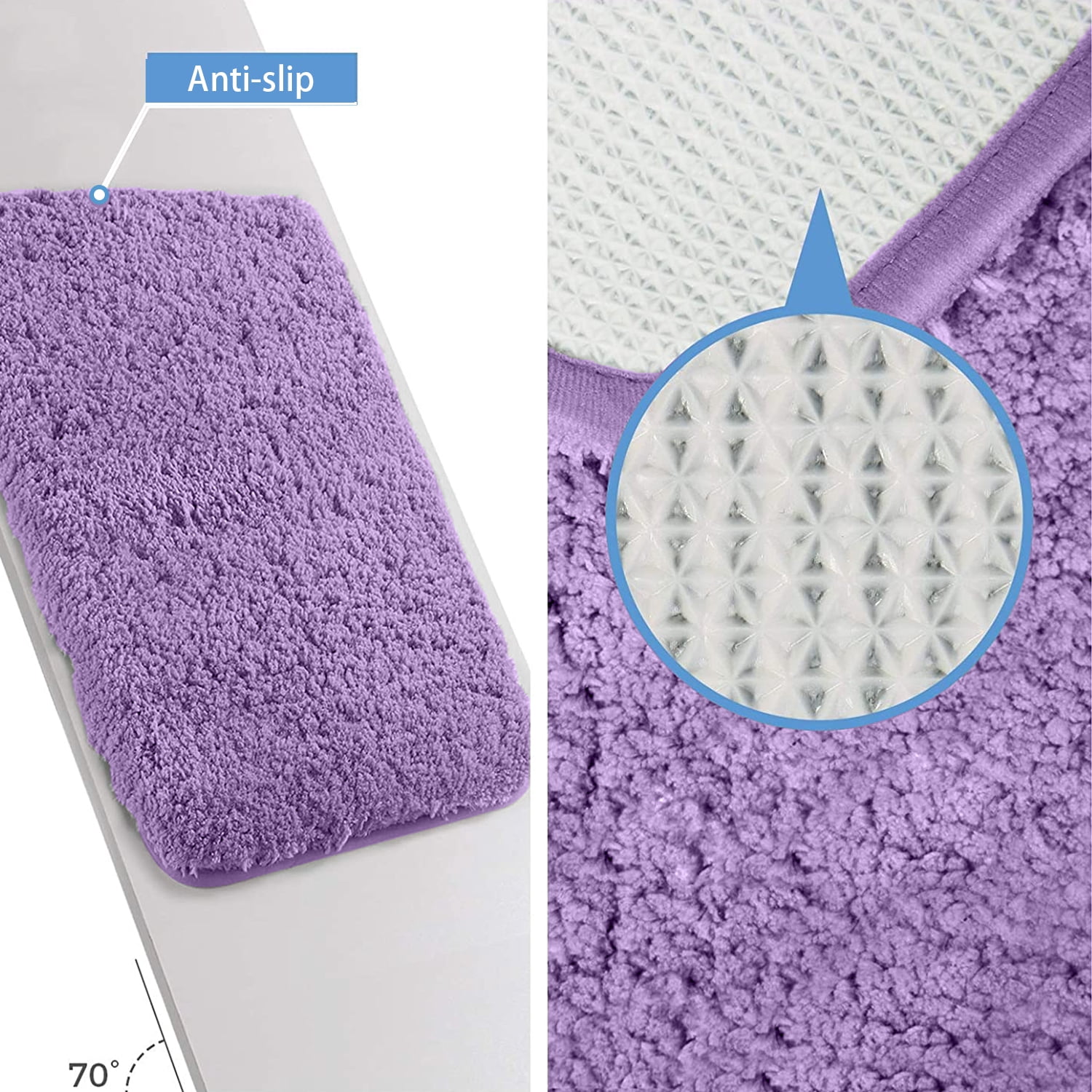Bath Rugs for Bathroom Non Slip, Microfiber Washable Lavender Large Bathroom Mat, Absorbent Shaggy Shower Floor Mat, Bath Rug Runner 16"X24"
